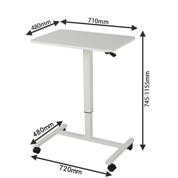 Pneumatic Height Adjustable Sit-Stand Mobile Desk, White