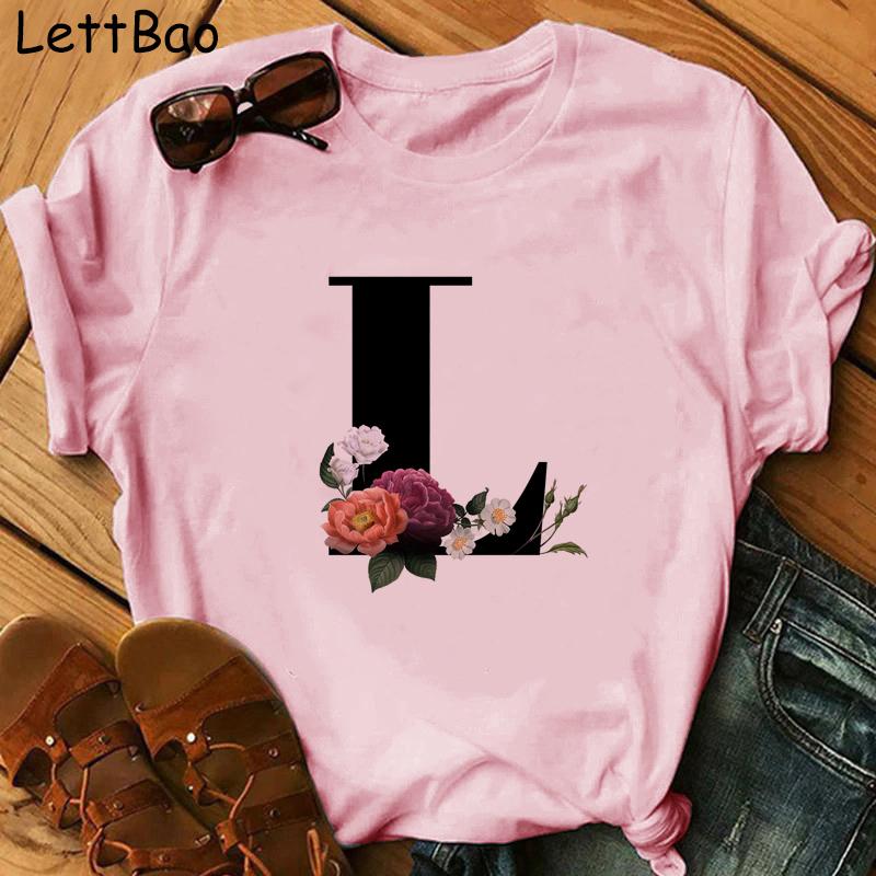 Elegant Vouge Flower Letter Print Women T Sihrt Fashion Comfortable Casaul T Shirt For Women Female