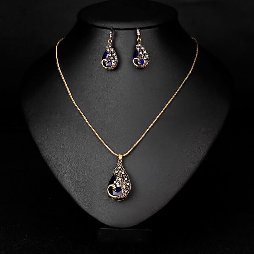 3Pcs Earrings Jewelry Fake Peacock Pendant Fashion Necklace