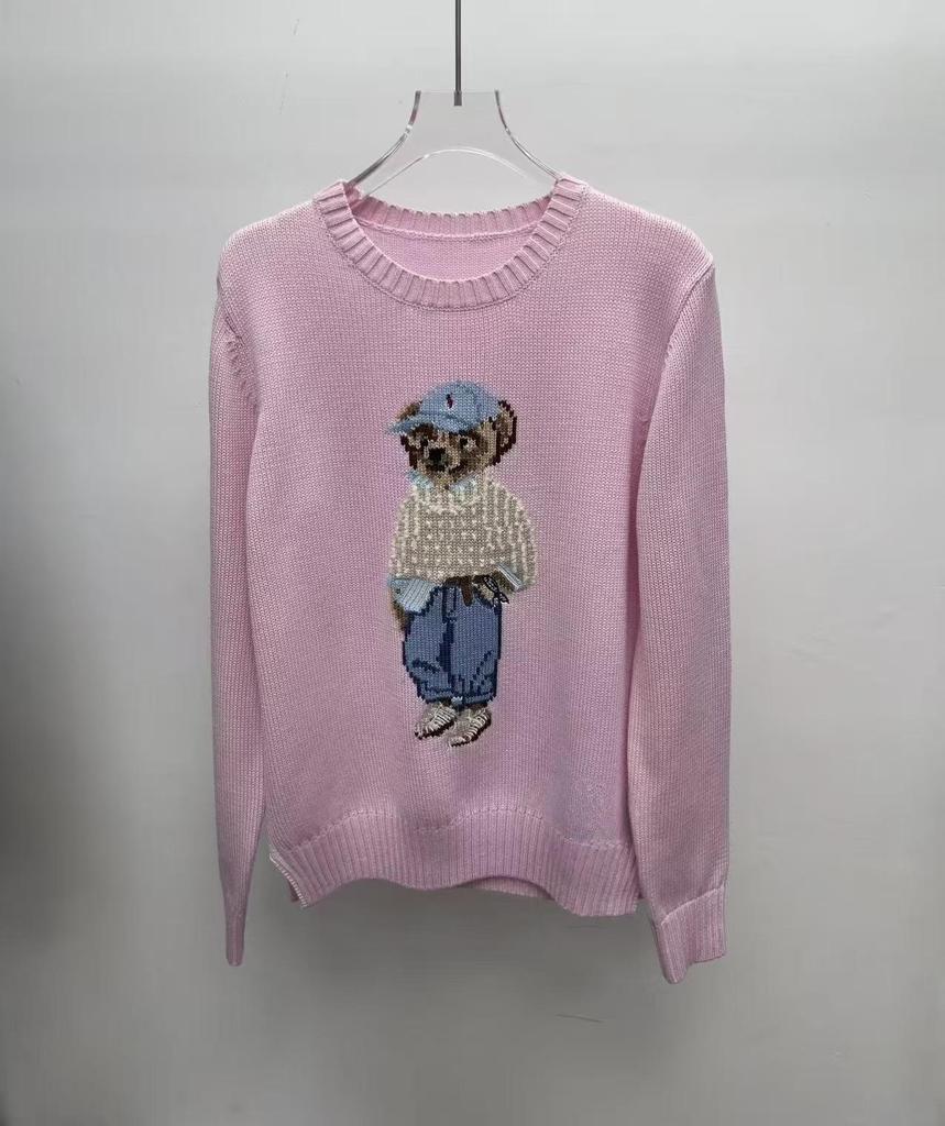 2025 R.L Wool Blend Cartoon Bear Round Neck Sweater - Women's Autumn/Winter Versatile Embroidered Style