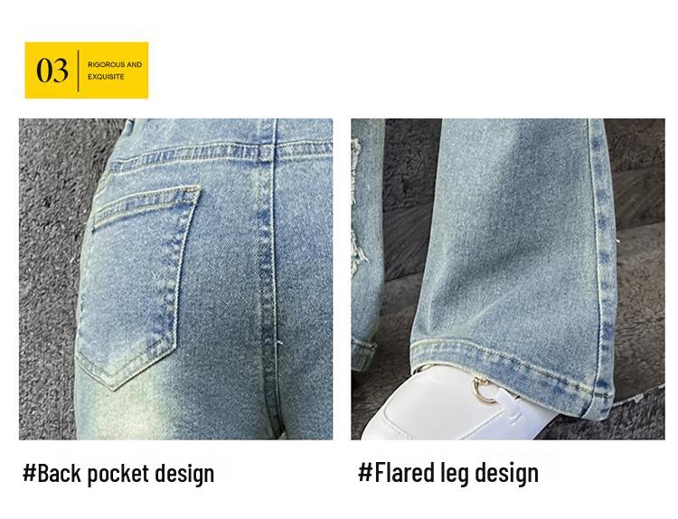 Girls' Denim Flare Pants - 2025 Spring/Autumn Casual Jeans for Big Kids