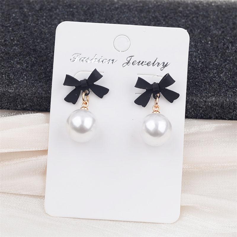 Black Red Bowknot Elegant Hanging Earrings Imitation Pearl Ball Pendants Korean Fashion Sweet Small Earrings Brincos 2025 New