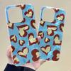 Blue Brown Heart-shaped Leopard Pattern Phone Case for IPhone 11 12 13 14 15 16 Pro Max X XR 7 8 Plus Soft Edge Shockproof Cover