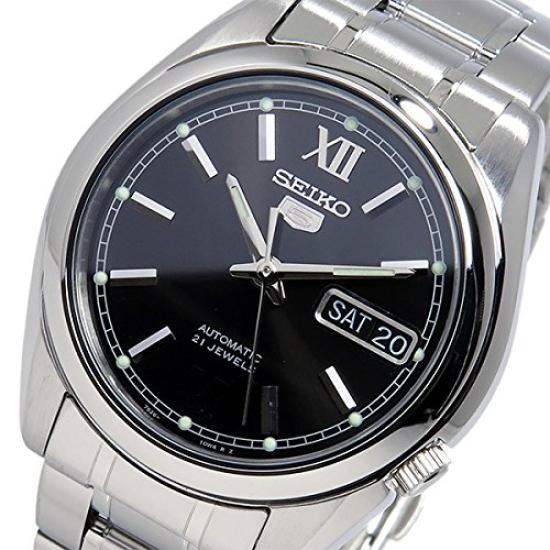 Tag Geschenk Automatik Seiko Five Automatik Metallband Uhr zurück Skelett für Männer Vatertag (SNKL53K1 SNKL55K1) (SNKL55K1 (Schwarz))