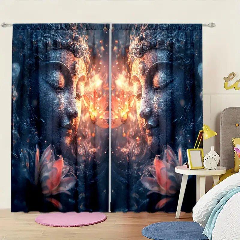 Stone Buddha Statue Printed Curtains Christmas Decorations Bedroom Living Room Home Decoration Curtain For Area Made Of Polyester