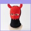 Handcrafted Demon Knit Hat With Thick Warm Fleece Face Mask For Winter Streetwear Fans