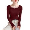 Women's Knitted Top with One Collar Spring and Autumn Design T-shirt Women's Interior Bottom Shirt