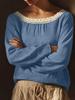 2026 European American Spring-Summer Solid Color Round Neck Lace Long Sleeve Women's Shirt