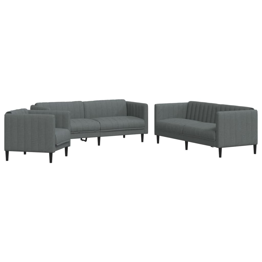 3 Piece Sofa Set Dark Grey Fabric
