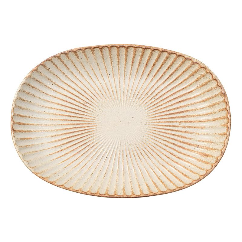 Ovale Platte Retro-Stil Grobkeramikplatte Keramikplatte Reliefmuster Speiseteller Haushalt Groß Gemüseteller Fischteller