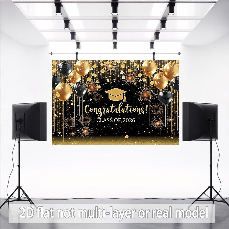 Two-dimensional flat banner 1-piece banner for graduation ceremony including balloons fireworks and