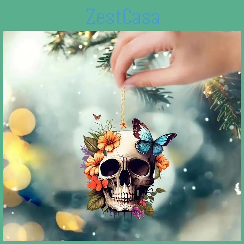 Halloween Skeleton Flower Butterfly Pattern Acrylic Pendant For Vehicle Style