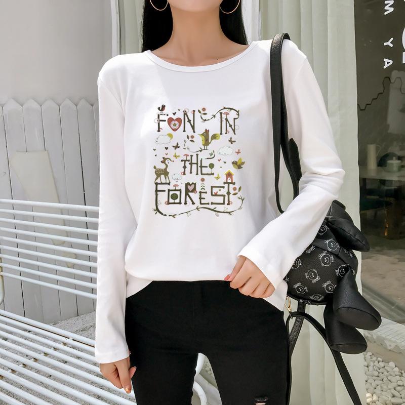 Autumn New Korean Style Korean Style College Girl Fresh Printed Long-sleeved T-shirt Female Student Top Base Shirt