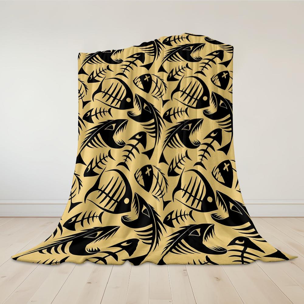 Fischskelett Tan Flanelldecke Warm Weich Halloween Weihnachten Sofa Warm Gemütlich Dekoratives Dekor Geschenk für Alle Jahreszeiten