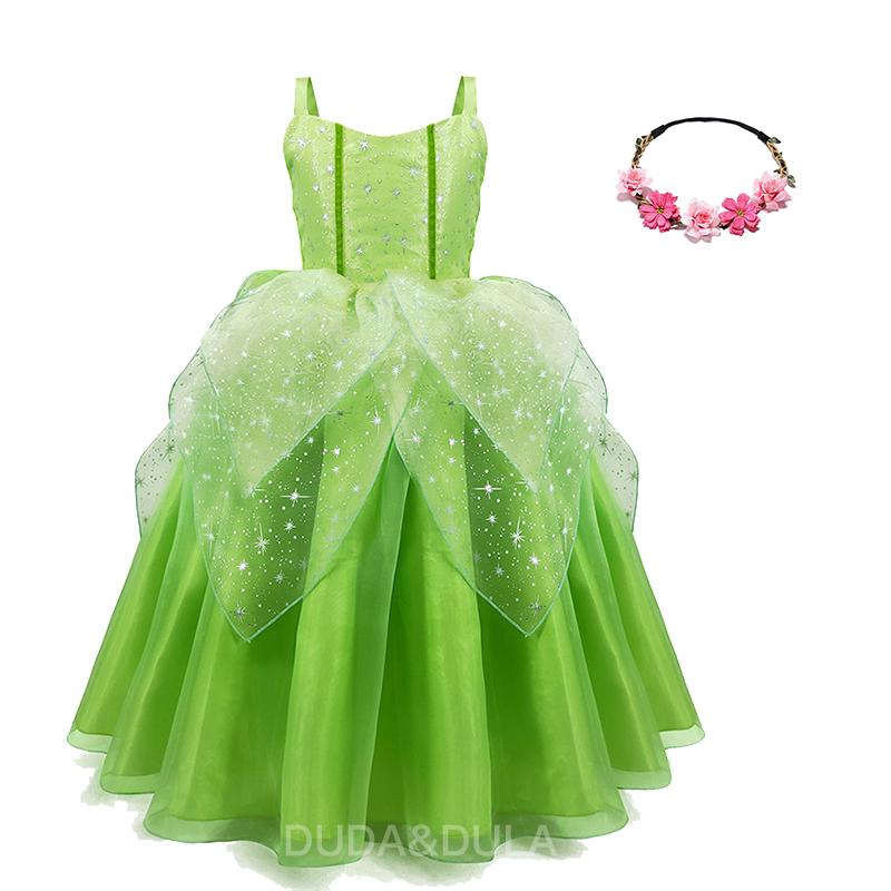 Girls Princess Tiana Dress Up Costume Cosplay Princess and The Frog Clothing Birthday Party Halloween Fancy Ball Gown