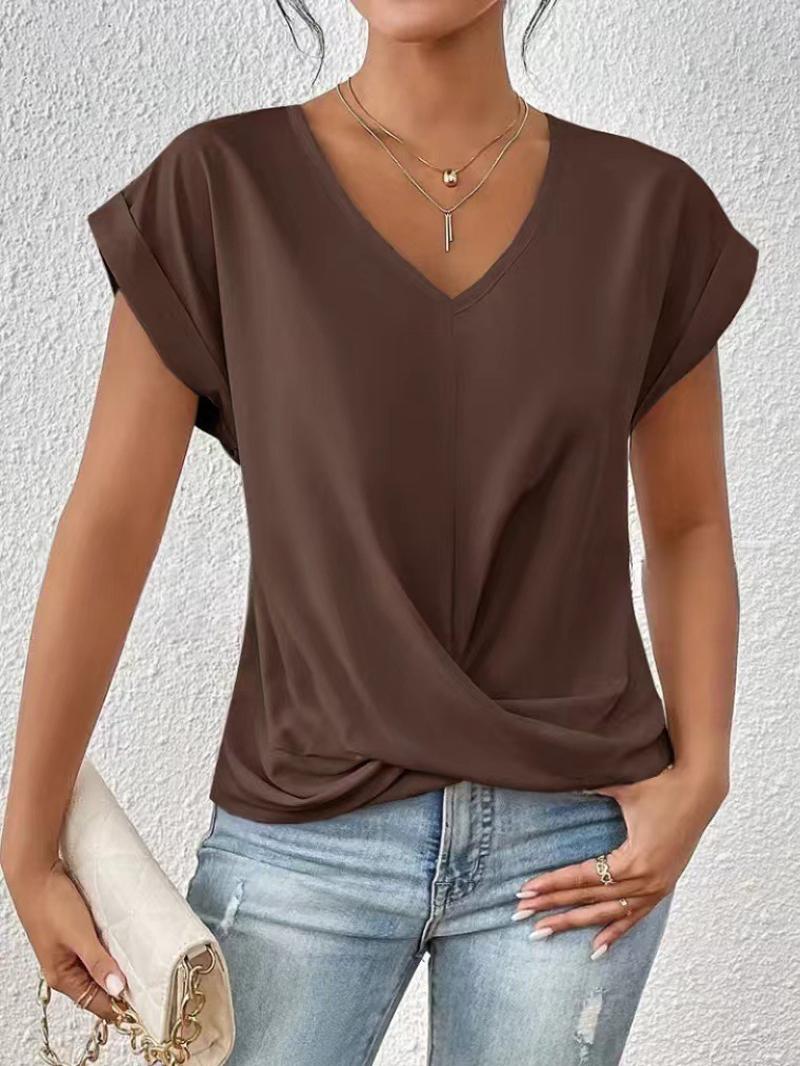 

Women Short Sleeve T Shirt Casual Crew Neck Loose Fit Lightweight Breathable Basic Top Summer Everyday Tee S кофейный