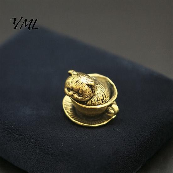 Handcrafted Metal Cat Figurines Miniature Teacup Statue, Cute Brass Dog Figurine, Handmade Alloy Animal Decor Collectable for DIY Craft, Tabletop