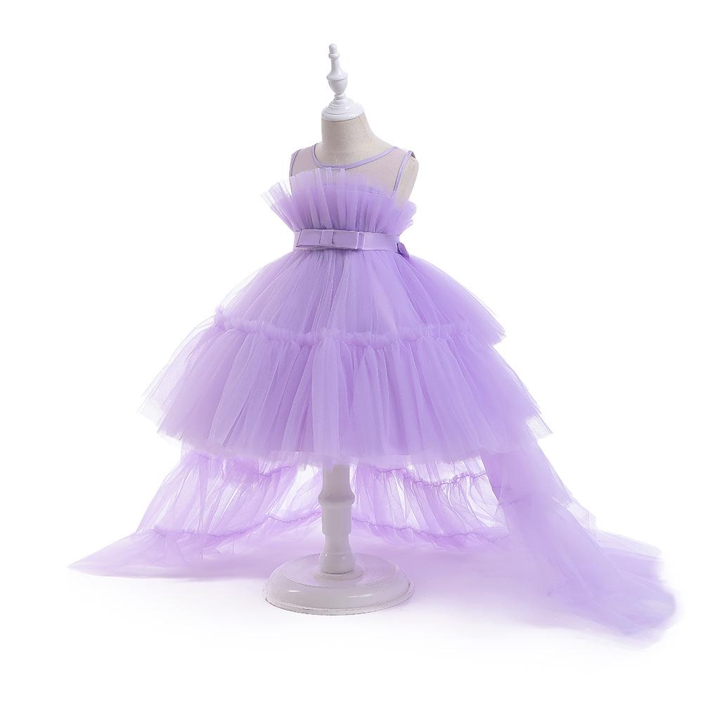 European and American Floral Princess Dress for Girls - Long Tail, Puffy Mesh, Perfect for New Year Events.