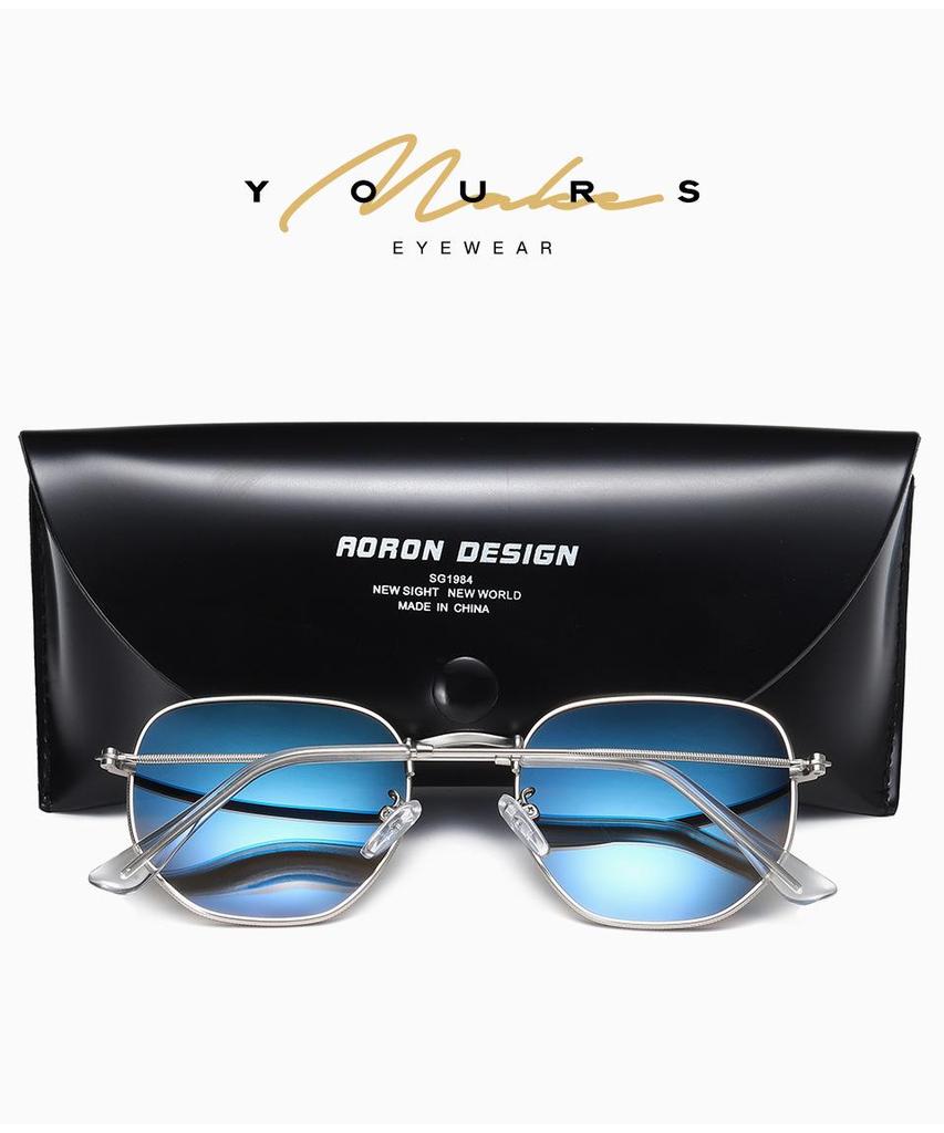 Men's Polygon Polarized Sunglasses - Colorful Metal Frame, Anti-UV, Anti-Blue Light, Flat Lens 3548