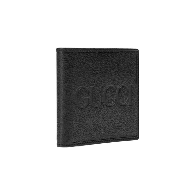 Gucci Letter logo embossed snap closure leather wallet men's black