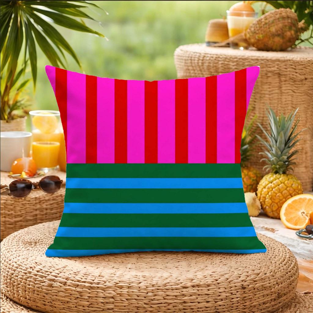 Colorful Striped Pillowcase, Pink Green Blue Cushion Cover, Geometric Print Decor, Bright Home Textile Throw Pillow