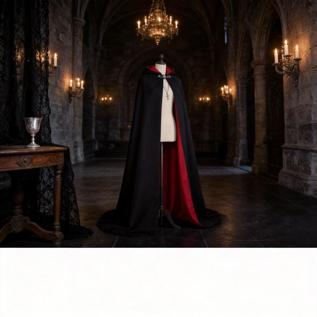 Costume da Cosplay da Vampiro Gotico Con Mantello Lungo Fino ai Piedi Per Feste di Halloween