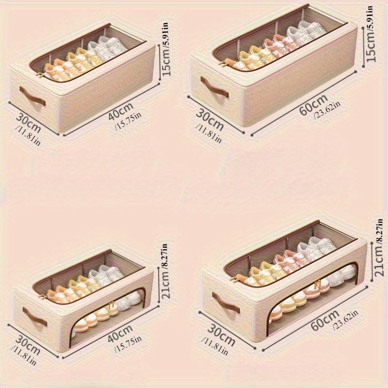 High quality4-Season Foldable Double-Window Shoe Cabinet - Dustproof Stackable Under-Bed Storage, Beige Linen Vintage Style, Suitable for Sneakers,