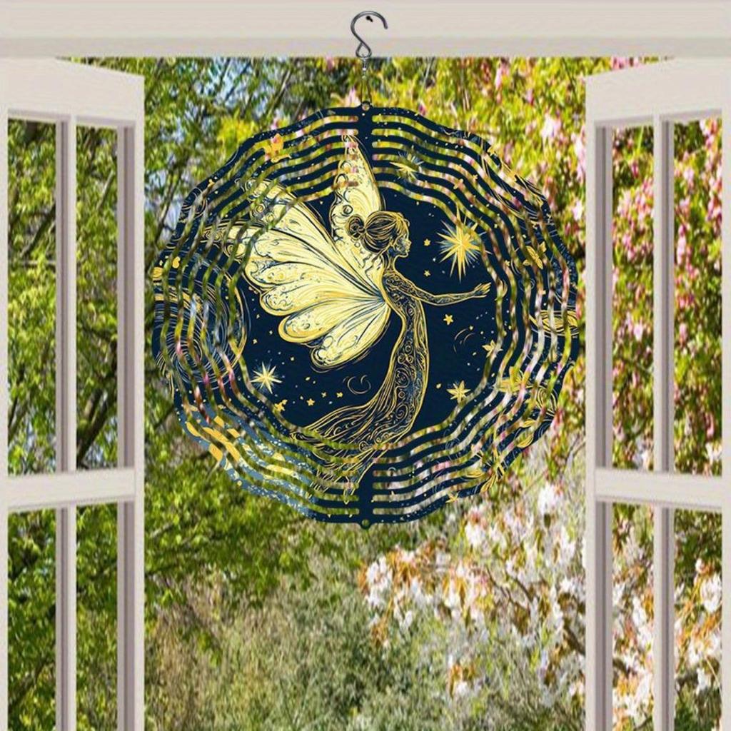Kovový větrník s ručně malovaným designem víly, 360° otočný háček, venkovní zahradní dekorace pro Halloween, Vánoce, Den díkůvzdání, sváteční dárek