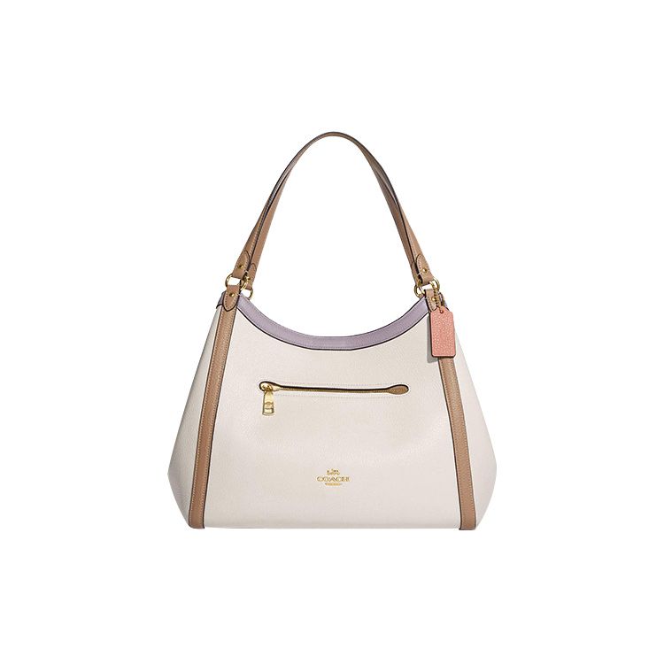 Coach Women's White Kristy 32 Snap Closure Central Zipper Compartment Pebble Leather Shoulder Tote Bag Large Handbags Chalk- Ca216-Imcah