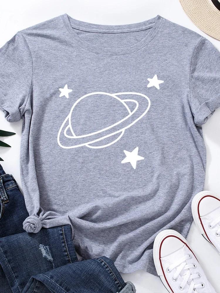 Stars Surround Earth Print T Shirt Women Short Sleeve O Neck Loose Tshirt Summer Women Causal Tee Shirt Tops Camisetas Mujer