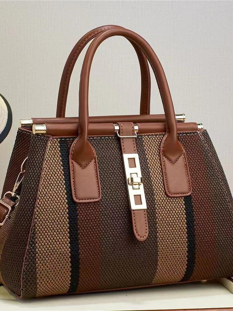 2024 Plaid Color-Block Women's Crossbody Handbag - Imitation Woven, Large Capacity, Fashion Forward