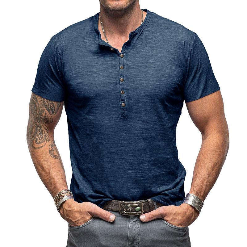Men's Bamboo Cotton Henley T-Shirt - Short-Sleeve Outdoor European and American Style