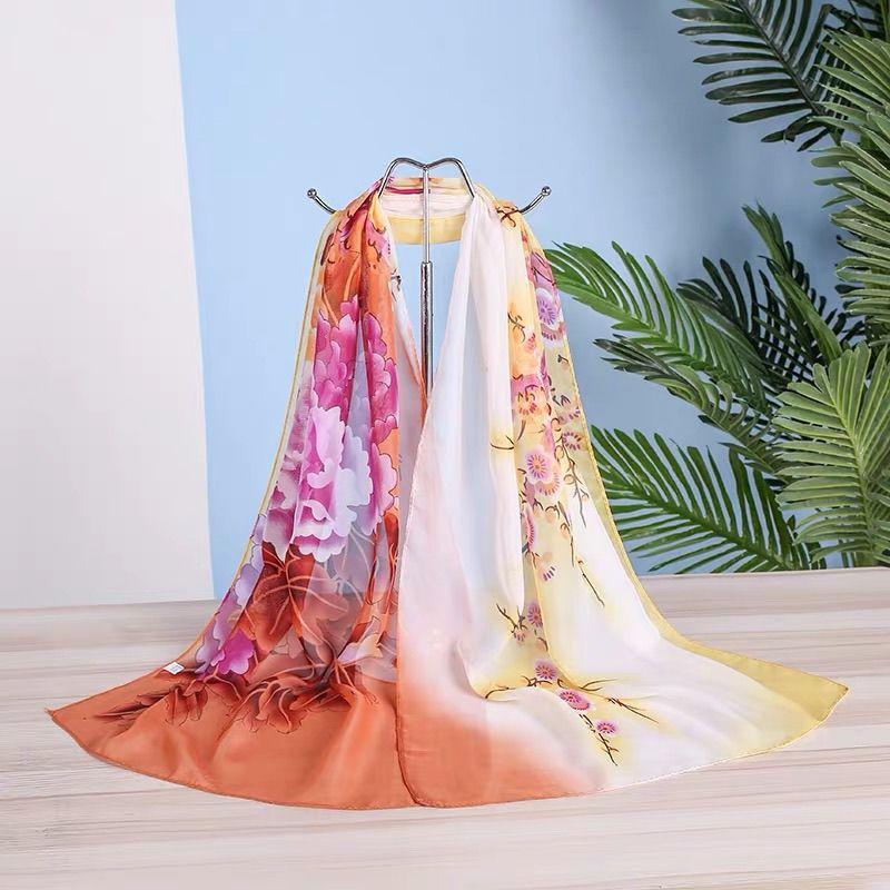 Summer Chiffon Scarves Women's Long Printed Scarves Versatile Decorative Thin Sun Protection Headscarves