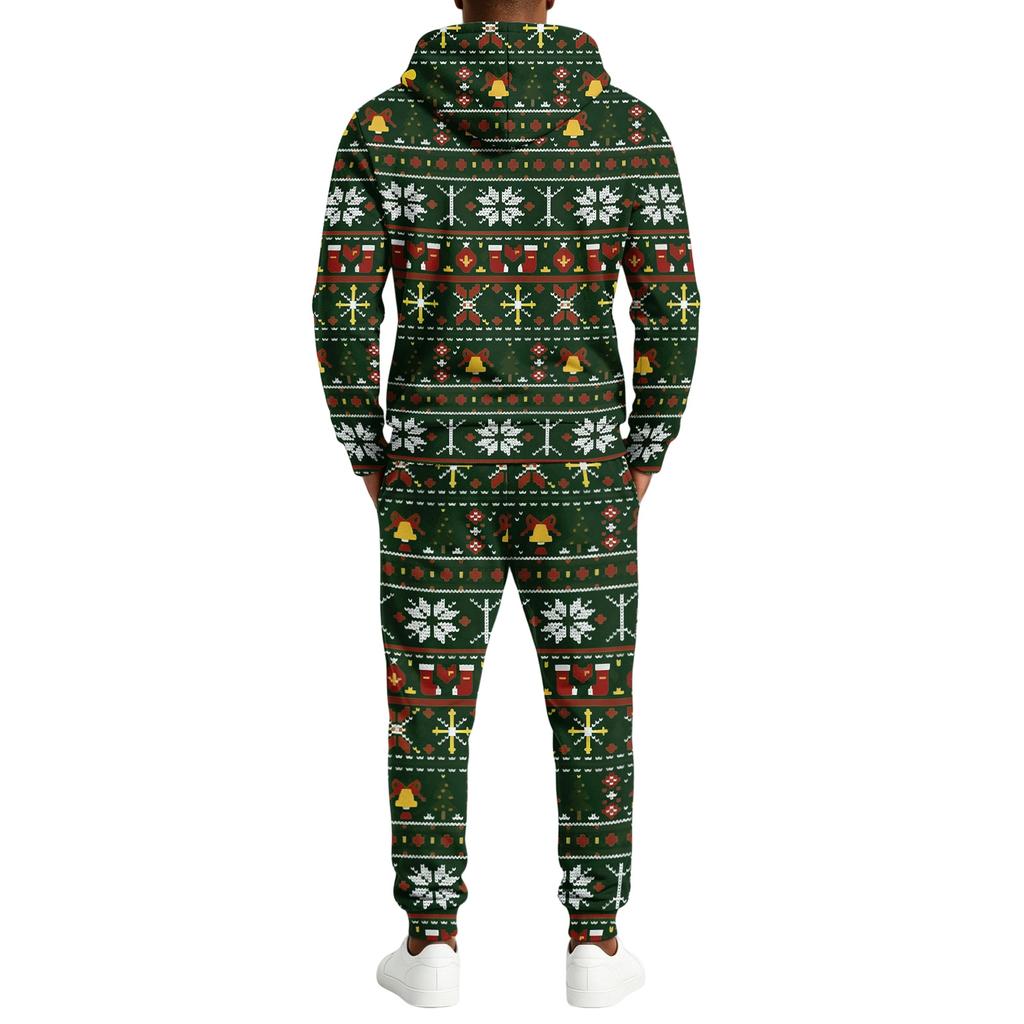 Men's Christmas Print Hoodie and Sweatpants Set, Lightweight Casual Two Piece Outfit with Straight Leg Pants