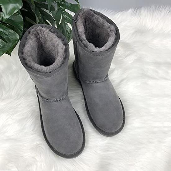 N Gaji Sheepskin Genuine Cowhide and Sheep Long Boots with Warm Fur Fluffy Waterproof and Size A22 Women's Boots, Fur, Lining, Non-Slip Sole, (Gray,
