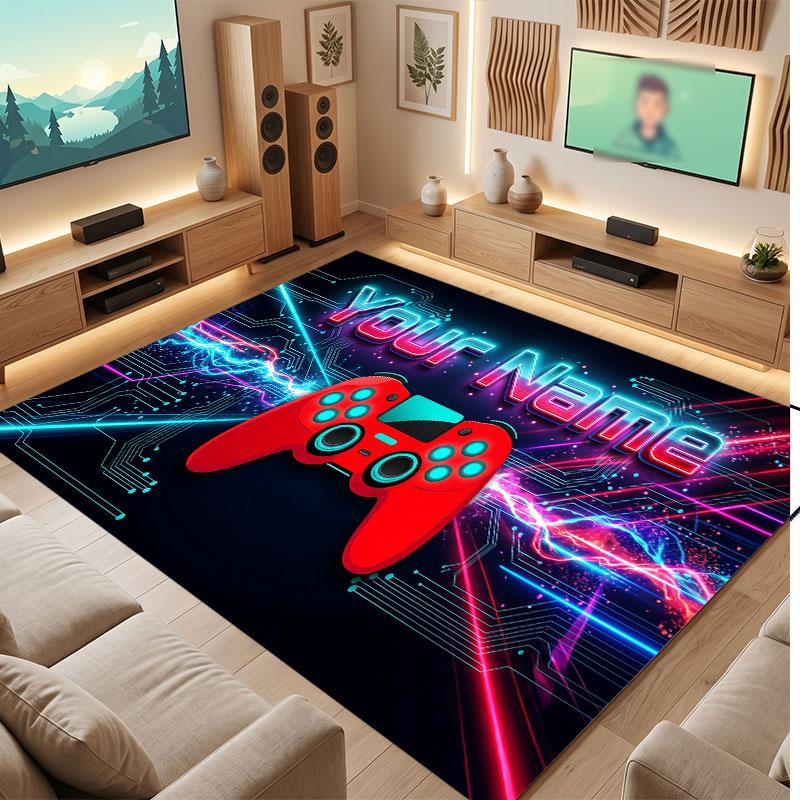 Tapis de sol en velours cristal Thème Cyberpunk Urbain Nom Personnalisé Texte Tapis Chaud Décoration de Maison