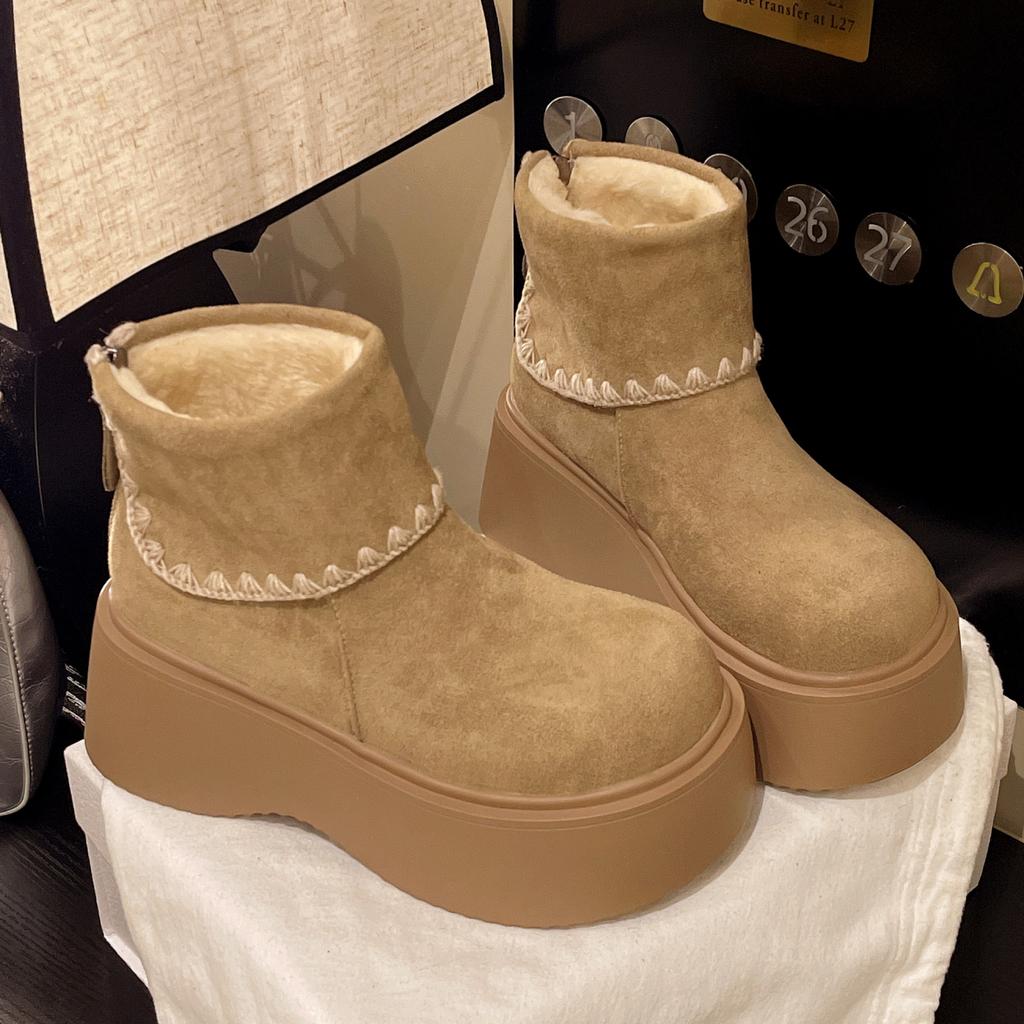Fashion Platform Thick Bottom Fur Women Snow Boots Autumn Winter Women's Shoes Female Warm Cotton Height Increase  Short Booties
