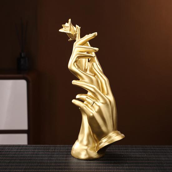 Złota Ręka Dekoracyjna Rzeźba Róży w Dłoni Romantyczna Ozdoba na Biurko Walentynkowy Prezent dla Dziewczyny Kobiet Żony Dekoracja Półki Domowej Stołu