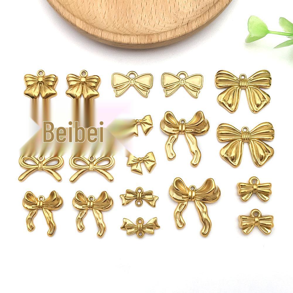 Stainless Steel Double Hanging Bow Pendant Charm for DIY Bracelets & Necklaces