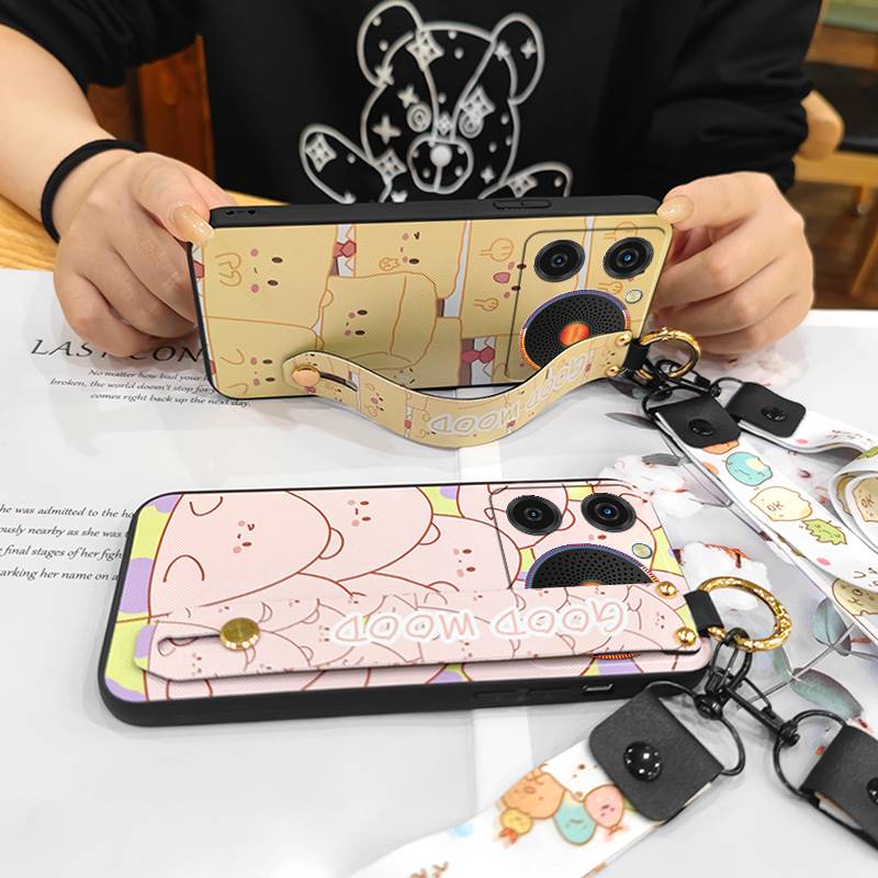 Silicone Wrist Strap Phone Case For ZTE Nubia Music Lanyard Durable Wristband Soft Case Ring Anti-knock Cartoon Cute