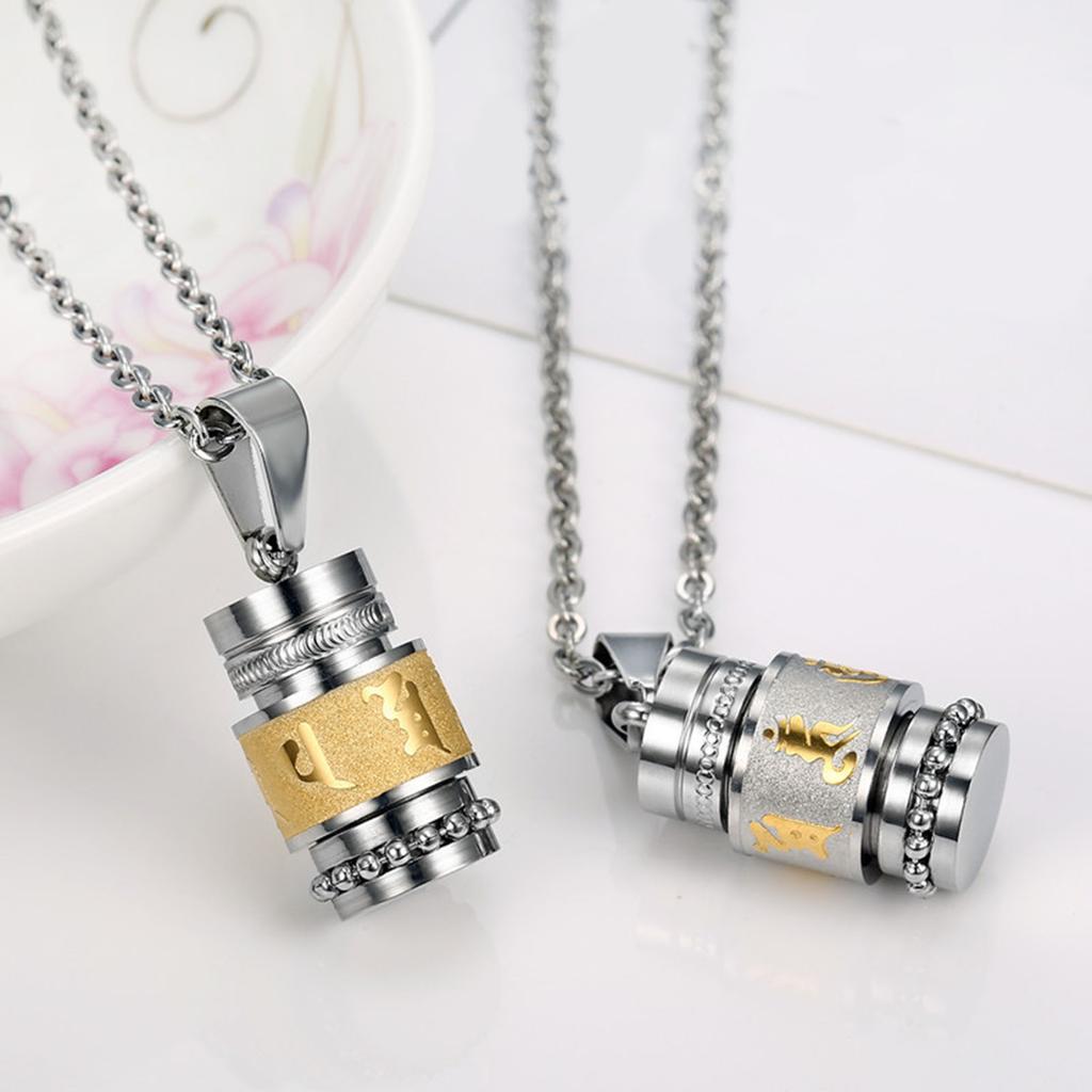 Elegante Sanskrit-Schrift Sechs-Wort-Mantra Anhänger Halskette Spirituelle Edelstahl-Halskette Accessoire für Männer und Frauen