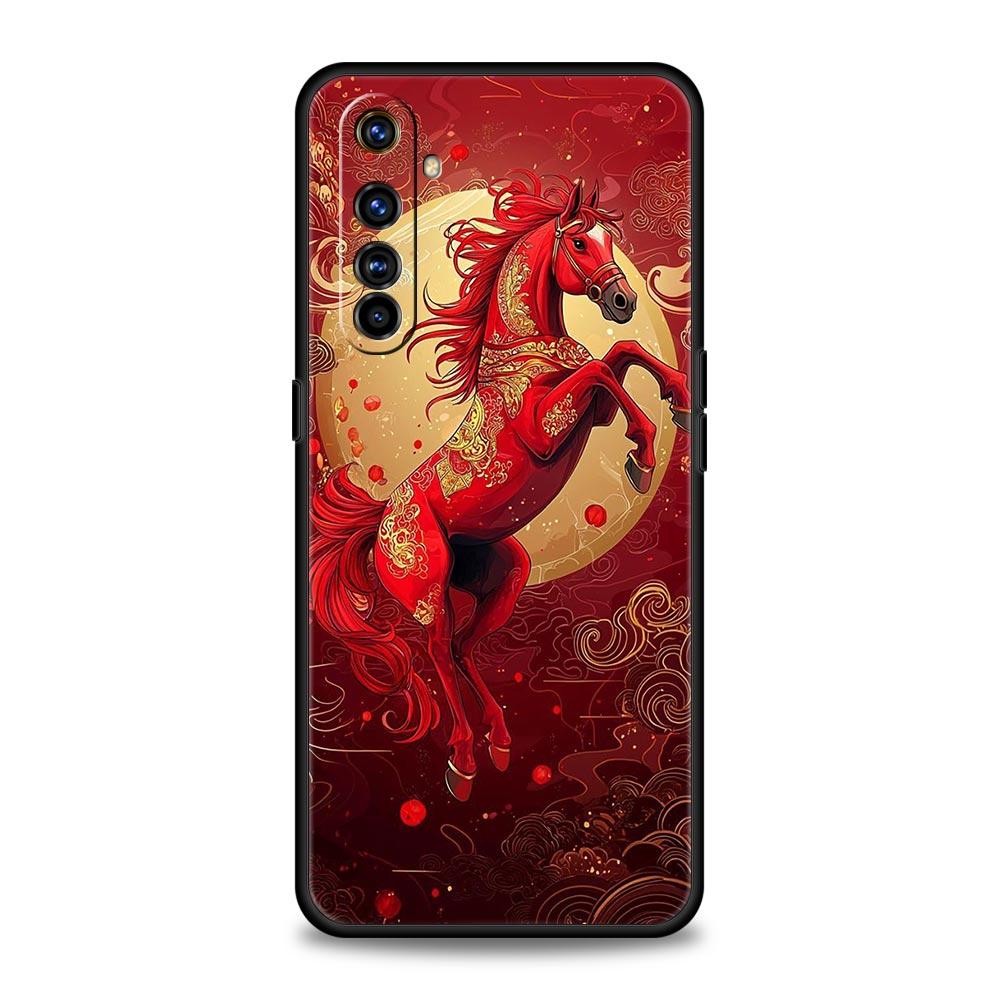 Soft TPU Case For Realme C67 C63 C55 C53 C25 C21 10 11 12 13 GT 2 3 5 Pro Plus 5G Shockproof Phone Cover Cartoon New Year Horse