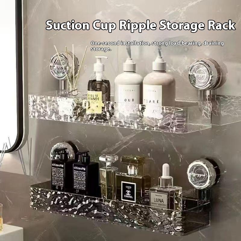 Acrylic Punch-free Bathroom Storage Rack Suction Self Draining Hanging Rack Wall Mounted Toiletries Organizer