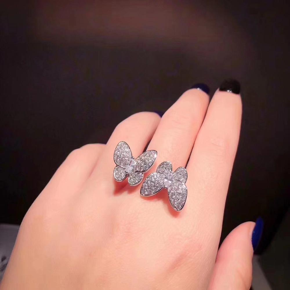 Open Ring Luxury Butterfly Jewelry Shiny Zirconia Split Ring Elegant Statement Piece for Women adjustable