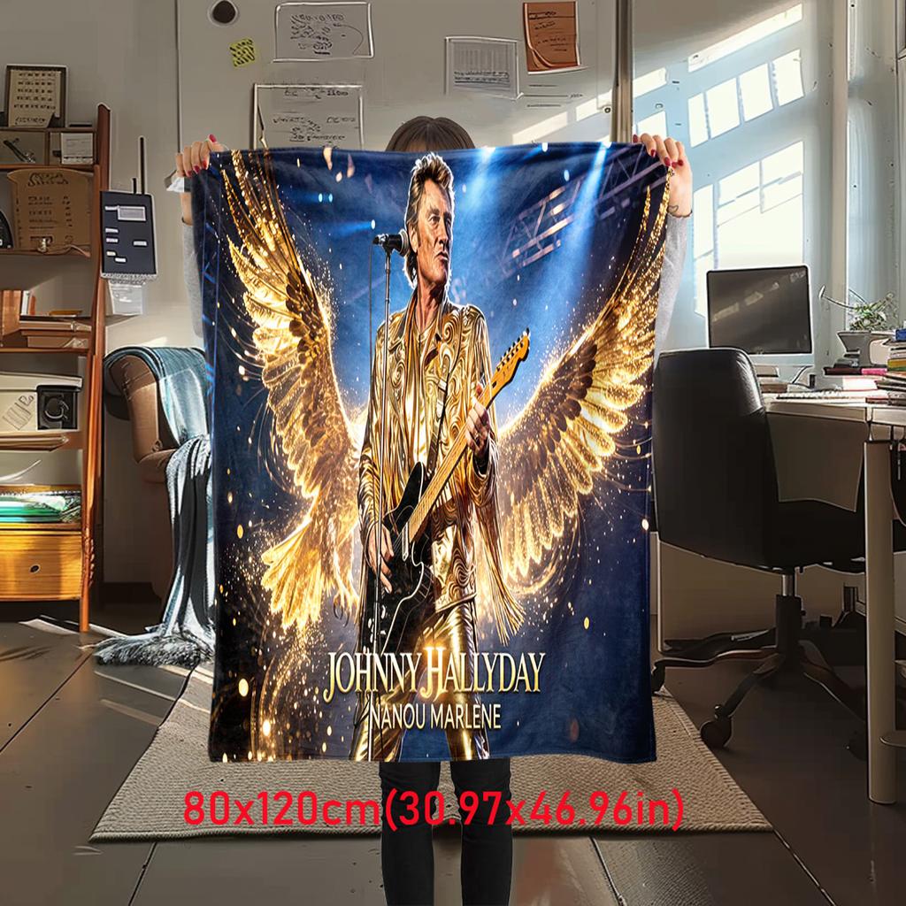 French Legendary Rock Singer and Actor Johnny Hallyday Blanket Soft Home Furnishing Nap Decoration Four Seasons Warm Sherpa Blanket U18