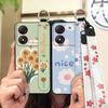 Kickstand Oil Painting Phone Case For ZTE Blade A34 Anti-dust Ring Fashion Design Anti-knock Lanyard Wrist Strap Flower