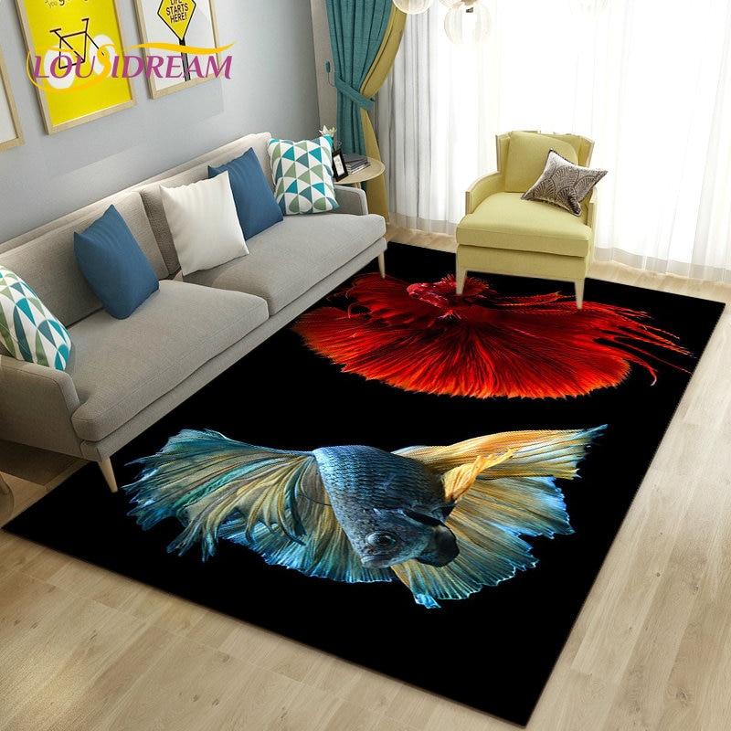 3D Fish Golden Arowana Betta Fish Area Rug,Carpet Rug for Living Room Bedroom Sofa Doormat Decor,Kid Play Non-slip Floor Mat
