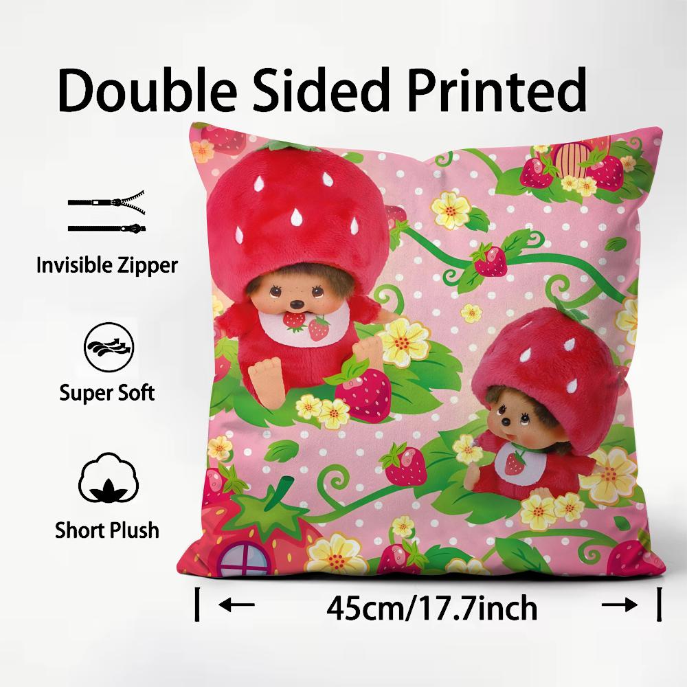MMonchhichi Cute Cushion Cover Plush Fabric Soft DoubleSided Printed Sofa Warm Winter Home Child Gift Pillow Case