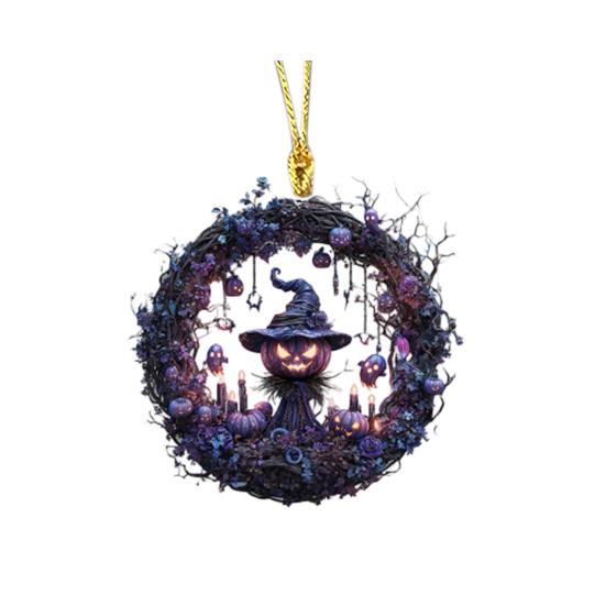 Halloween Pumpkin Witch Pendant Car Rearview Mirror Hanging Ornament 2D Flat Acrylic Bag Charm Festive Gift for Car Enthusiasts