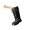Cowhide version~ retro pointed round head belt buckle thick heel boots women's autumn and winter new thin boots leather knight boots